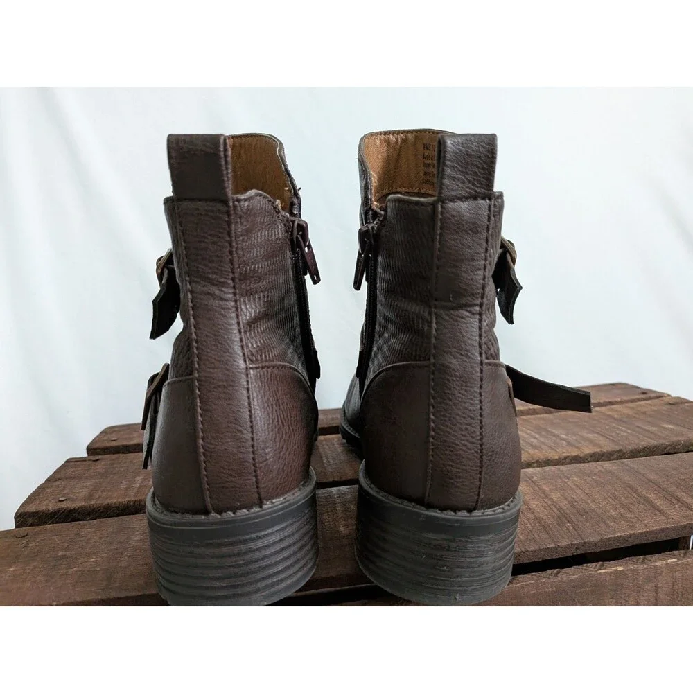 Croft and Barrow Ankle Boots Womens 10 Tower Brown Ortholite Inserts Buckles Zip